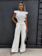 Women’s Ruffle Sleeve Jumpsuit with Adjustable Waist and Wide Leg Fit 7