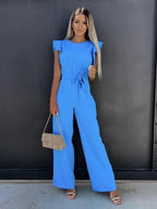Women’s Ruffle Sleeve Jumpsuit with Adjustable Waist and Wide Leg Fit 8