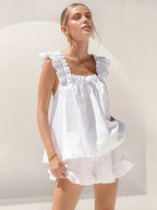 Women’s Ruffled Sleeveless Top and Shorts Set in Lightweight Fabric for Summer Casual Outings 1
