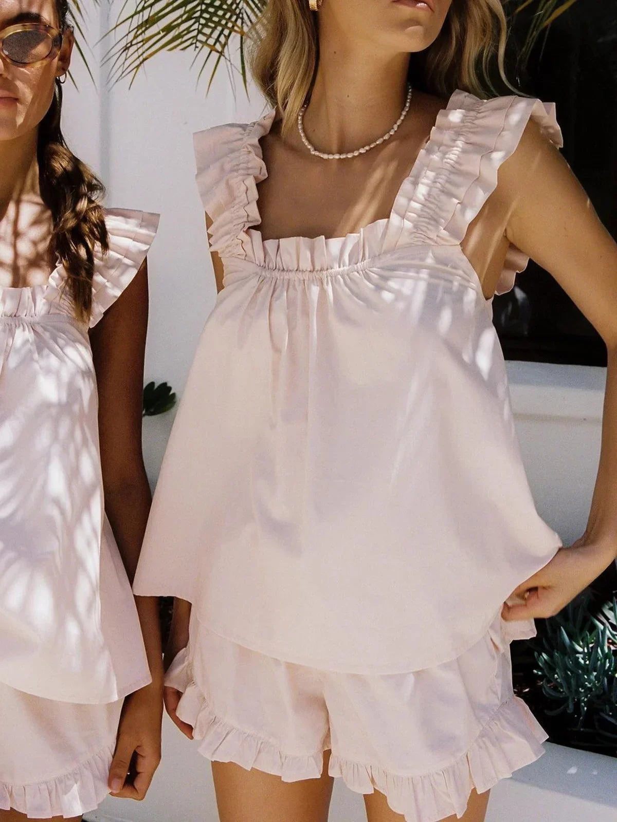 Women’s Ruffled Sleeveless Top and Shorts Set in Lightweight Fabric for Summer Casual Outings 6