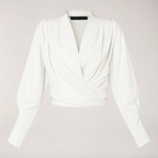 Women’s Satin Blouse with V-Neck and Puff Sleeves in Structured Fit 0