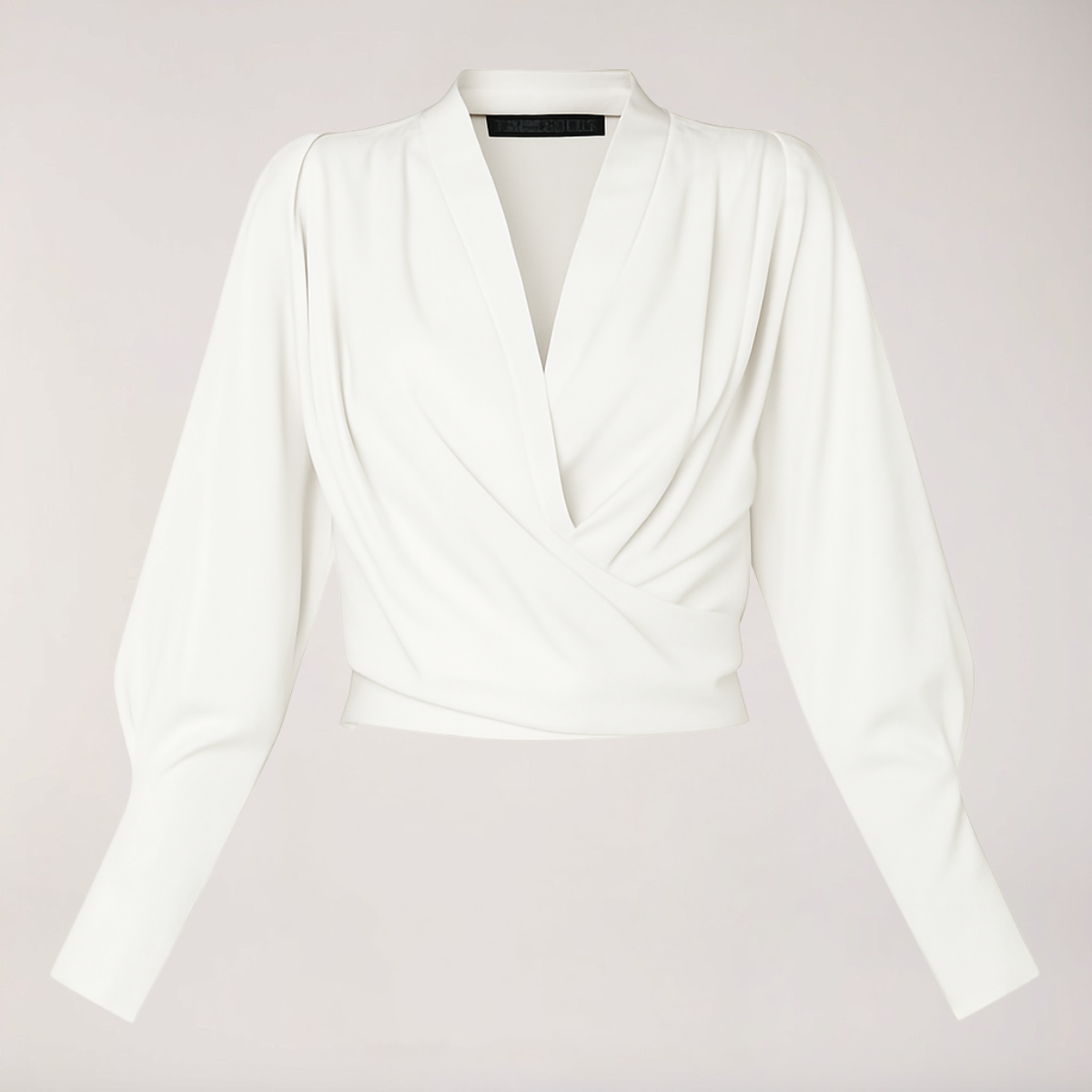 Women’s Satin Blouse with V-Neck and Puff Sleeves in Structured Fit 0