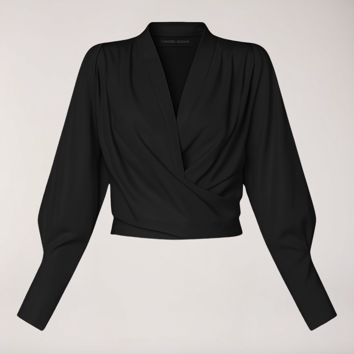 Women’s Satin Blouse with V-Neck and Puff Sleeves in Structured Fit 1