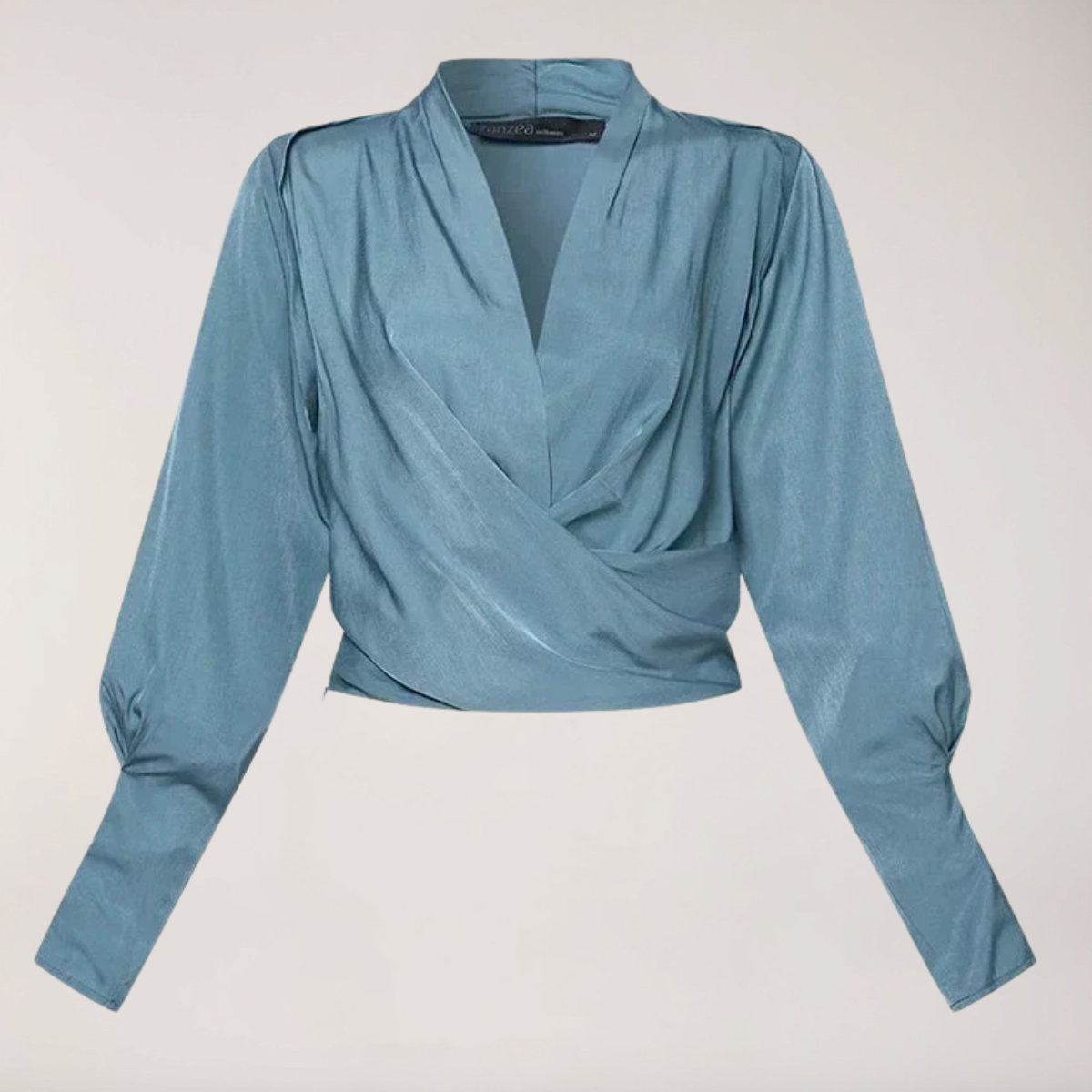 Women’s Satin Blouse with V-Neck and Puff Sleeves in Structured Fit 2