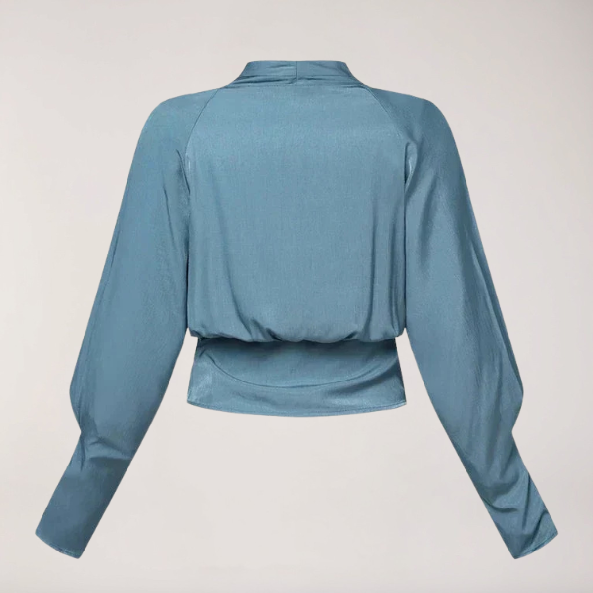 Women’s Satin Blouse with V-Neck and Puff Sleeves in Structured Fit 3