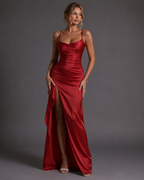 Women's Satin Bodycon Maxi Dress with Sweetheart Neckline and Spaghetti Straps 01