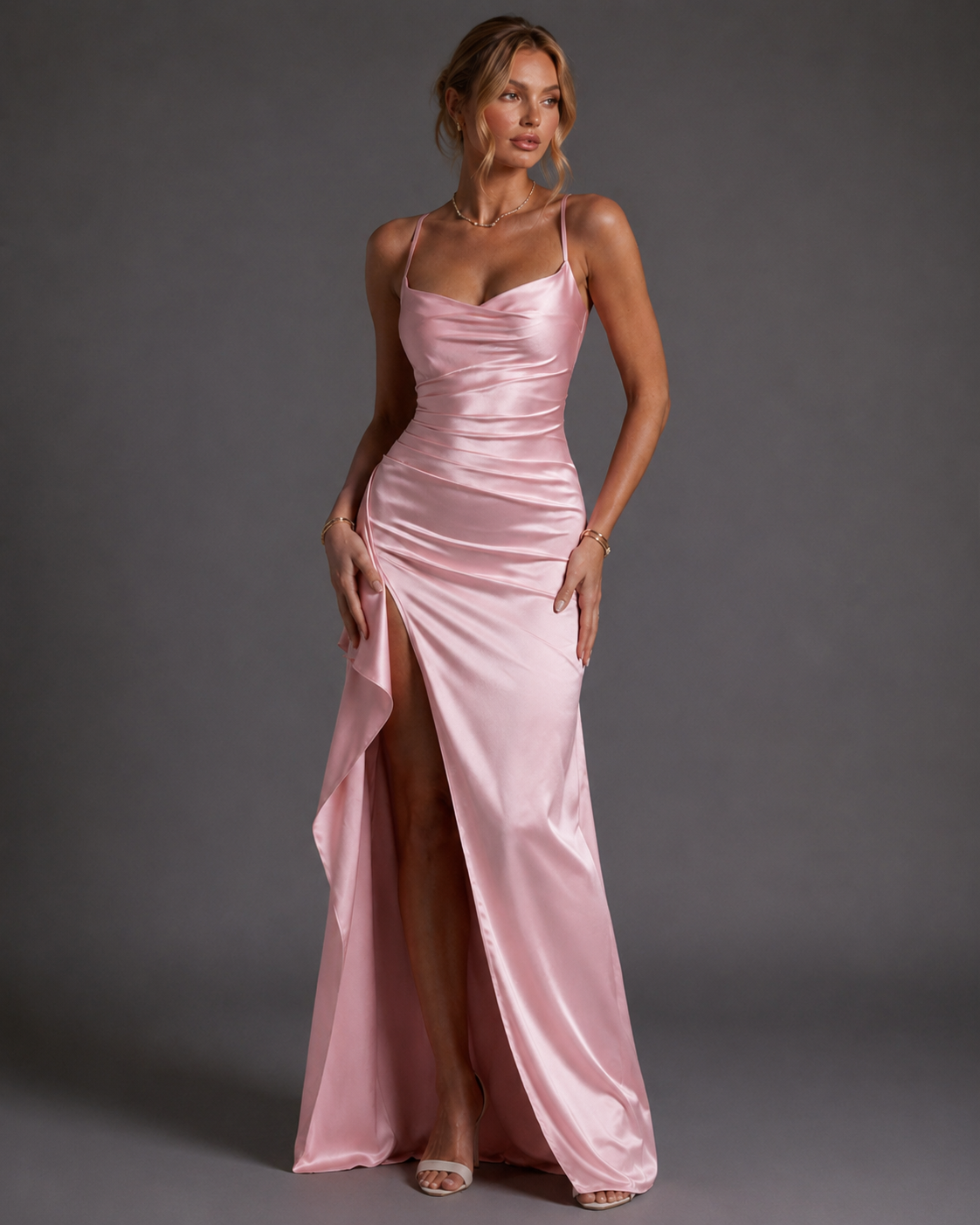 Women's Satin Bodycon Maxi Dress with Sweetheart Neckline and Spaghetti Straps 02