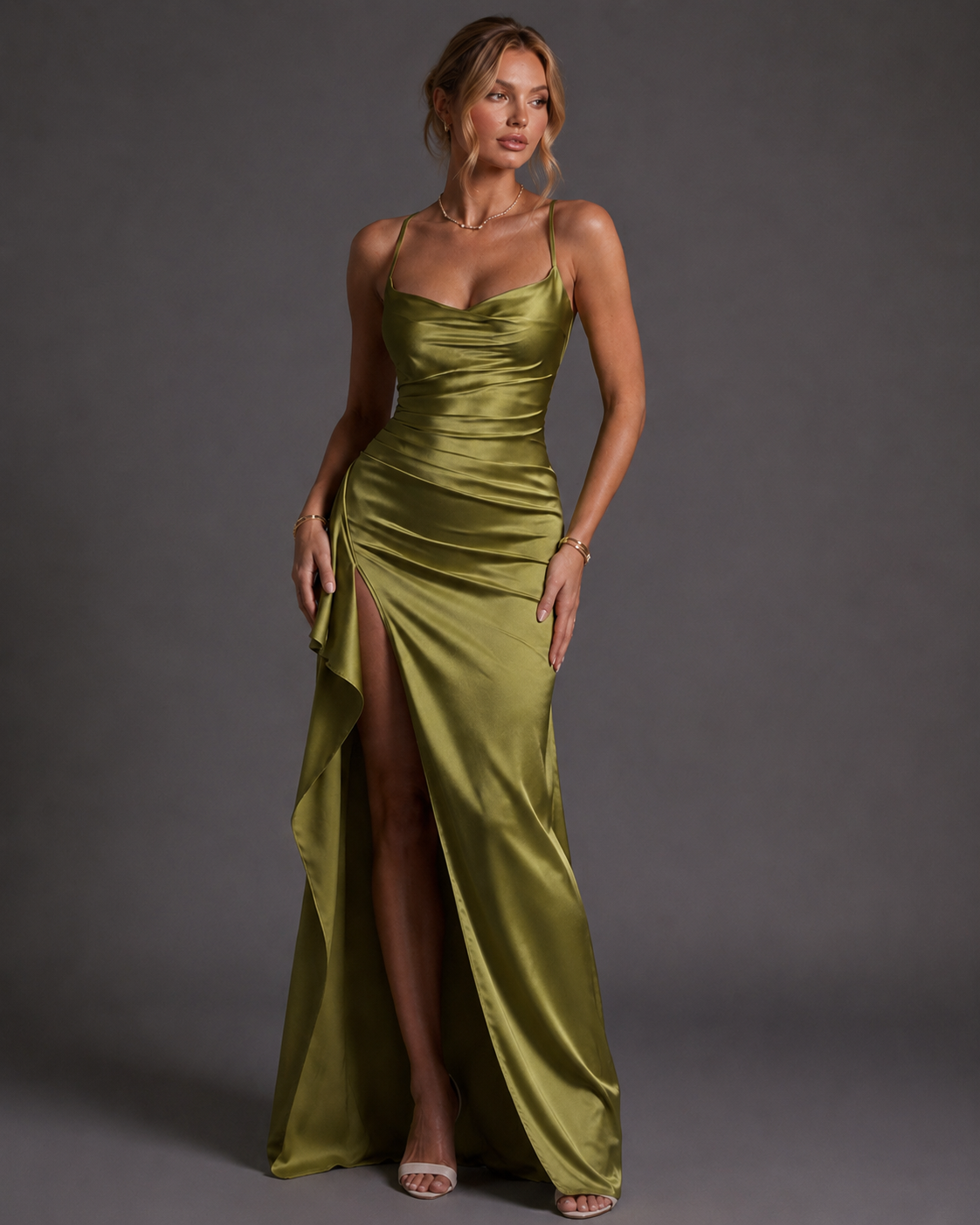 Women's Satin Bodycon Maxi Dress with Sweetheart Neckline and Spaghetti Straps 03