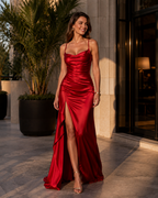 Women's Satin Bodycon Maxi Dress with Sweetheart Neckline and Spaghetti Straps 0055