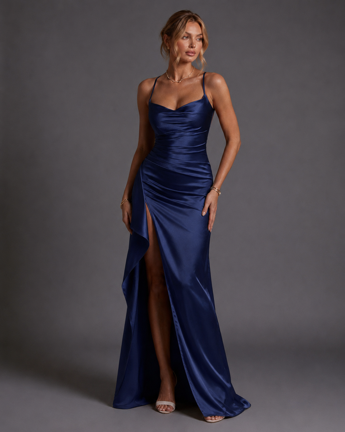 Women's Satin Bodycon Maxi Dress with Sweetheart Neckline and Spaghetti Straps 05