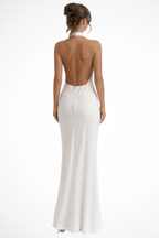 Women's Satin Halter Neck Maxi Dress with Draped Front for Formal Events 1