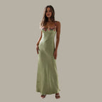Women’s Satin Maxi Dress with Floral Embellishments for Wedding Guests 0