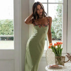 Women’s Satin Maxi Dress with Floral Embellishments for Wedding Guests 1