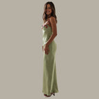 Women’s Satin Maxi Dress with Floral Embellishments for Wedding Guests 5
