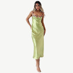 Women’s Satin Maxi Dress with Floral Embellishments for Wedding Guests 7