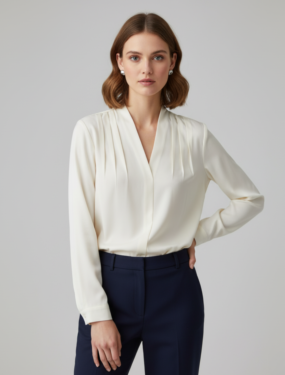 Women’s Satin Puff Sleeve Blouse with Tailored Waist for Summer 0