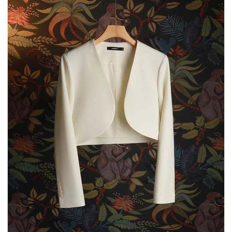Women’s Short Suit Jacket in Milk White with Long Sleeves for Office and Casual Wear 0