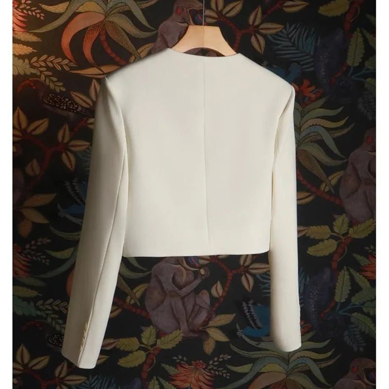 Women’s Short Suit Jacket in Milk White with Long Sleeves for Office and Casual Wear 2