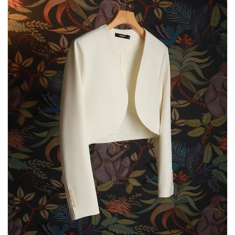 Women’s Short Suit Jacket in Milk White with Long Sleeves for Office and Casual Wear 4