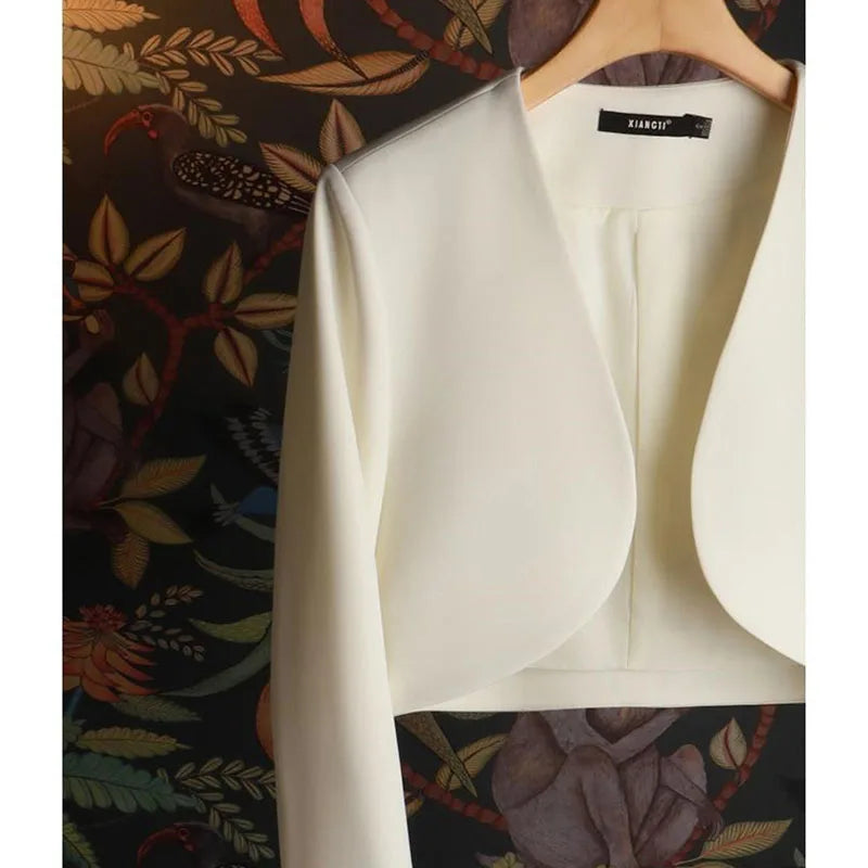 Women’s Short Suit Jacket in Milk White with Long Sleeves for Office and Casual Wear 5
