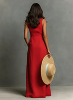 Women’s Sleeveless Linen Maxi Dress with Collared Neckline and Button-Front 1