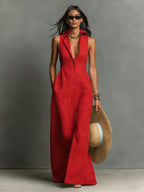 Women’s Sleeveless Linen Maxi Dress with Collared Neckline and Button-Front 6