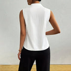 Women’s Sleeveless Striped Blouse in Cotton Blend with V-Neck and Stand Collar 6