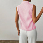 Women’s Sleeveless Striped Blouse in Cotton Blend with V-Neck and Stand Collar 7