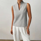Women’s Sleeveless Striped Blouse in Cotton Blend with V-Neck and Stand Collar 8