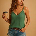 Women’s Sleeveless V-Neck Top in Lightweight Fabric with Lace Detail 2