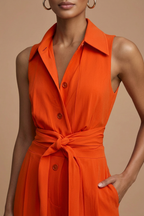 Women’s Sleeveless Wide Leg Jumpsuit with Collar Neck and Waist Tie 3