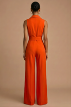 Women’s Sleeveless Wide Leg Jumpsuit with Collar Neck and Waist Tie 4