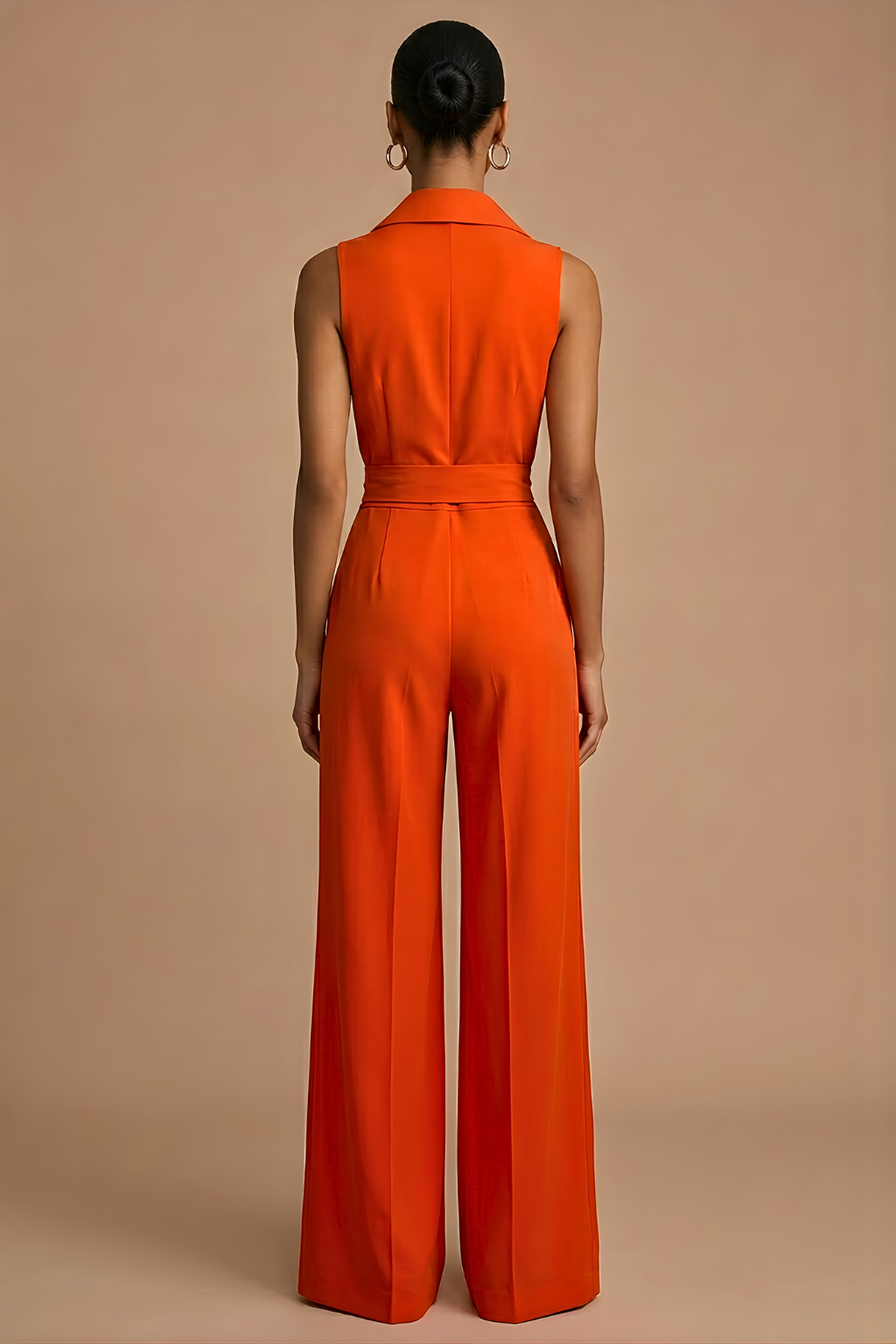 Women’s Sleeveless Wide Leg Jumpsuit with Collar Neck and Waist Tie 4
