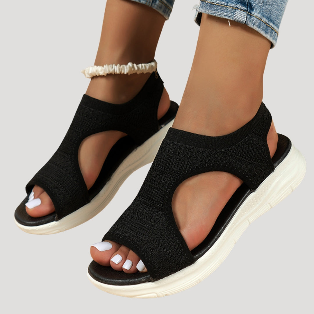 Women's Slip-On Knit Sandals with Cushioned Sole – Lightweight Open Toe Walking Shoes for Summer 0