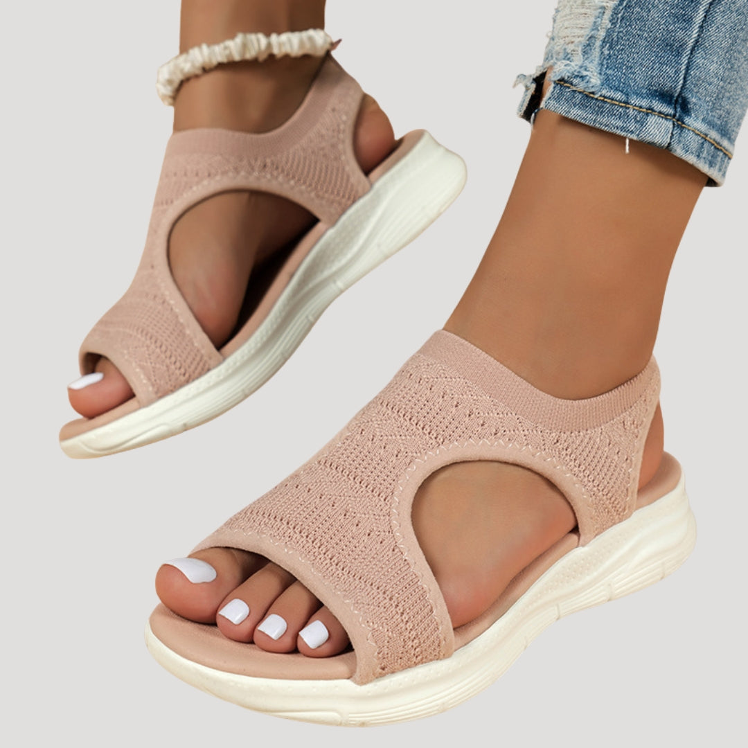 Women's Slip-On Knit Sandals with Cushioned Sole – Lightweight Open Toe Walking Shoes for Summer 1