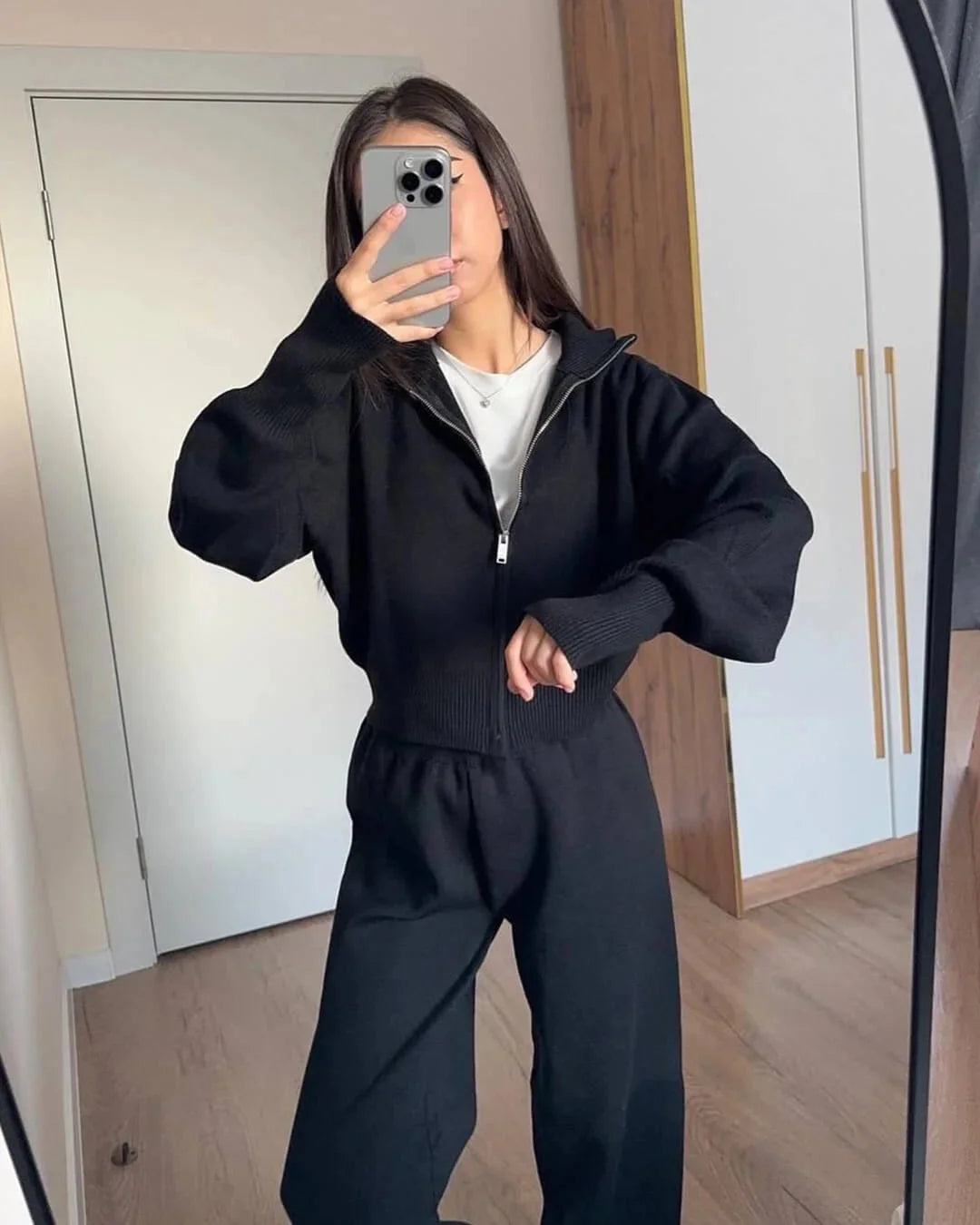 Women's Soft Knit Loungewear Set with Zipper Detail in Multiple Colors 2