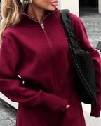 Women's Soft Knit Loungewear Set with Zipper Detail in Multiple Colors 3