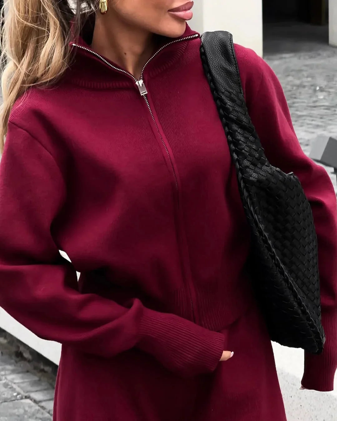 Women's Soft Knit Loungewear Set with Zipper Detail in Multiple Colors 3