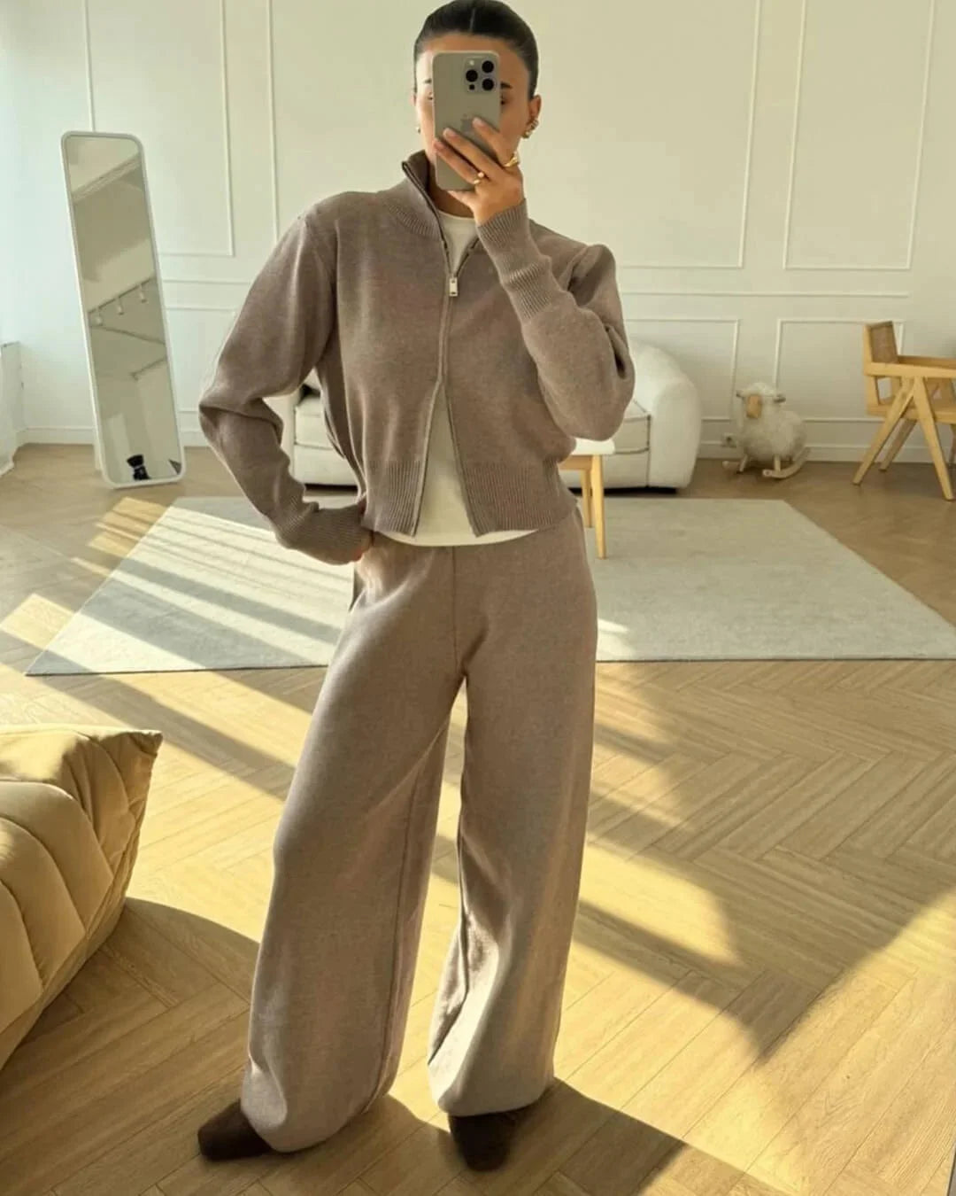 Women's Soft Knit Loungewear Set with Zipper Detail in Multiple Colors 4