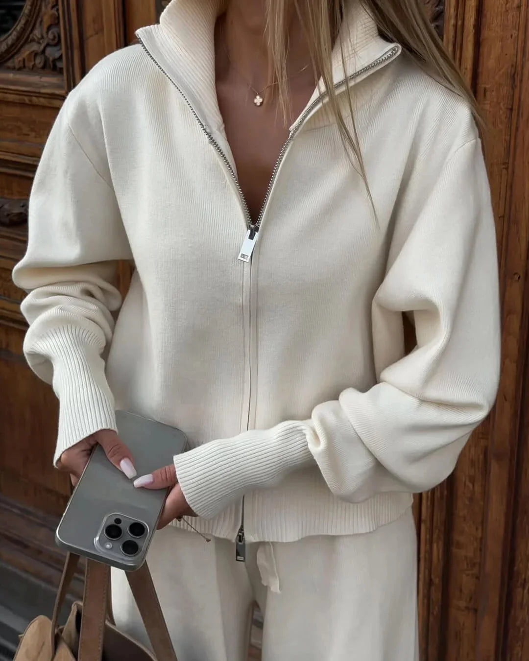 Women's Soft Knit Loungewear Set with Zipper Detail in Multiple Colors 5