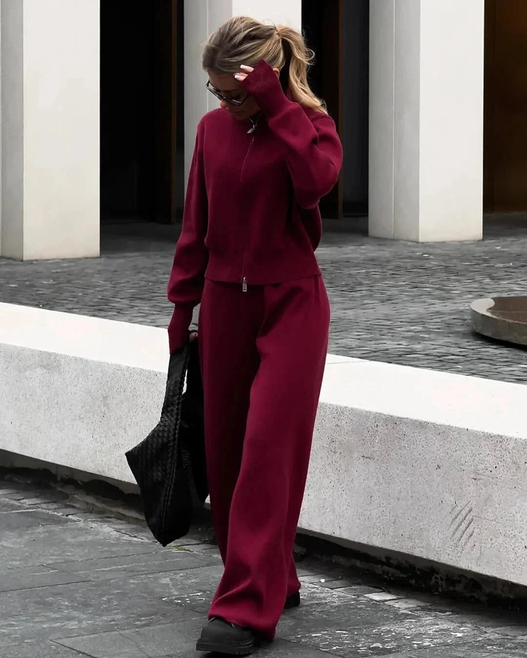 Women's Soft Knit Loungewear Set with Zipper Detail in Multiple Colors 9