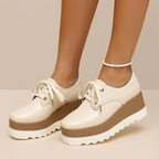 Women’s Square Toe Platform Sneakers with Patent Upper and Lace-Up Design 0