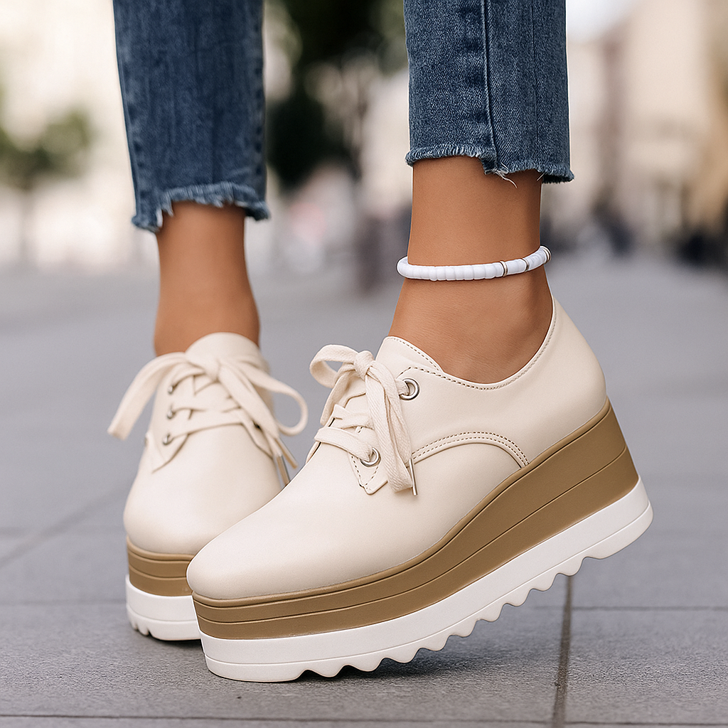 Women’s Square Toe Platform Sneakers with Patent Upper and Lace-Up Design 1