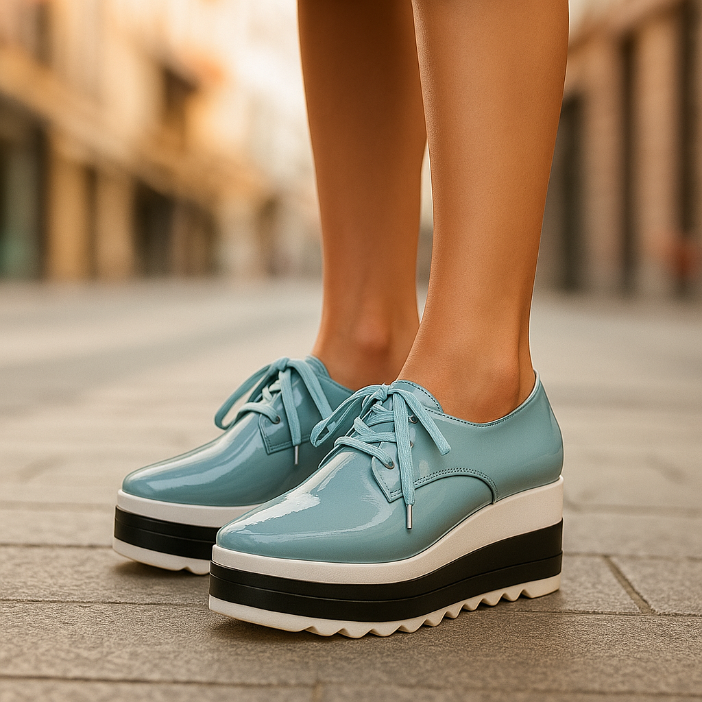 Women’s Square Toe Platform Sneakers with Patent Upper and Lace-Up Design 2