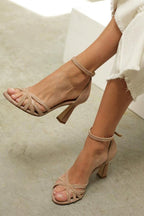 Women’s Strappy Block Heel Sandals in Nude with Adjustable Ankle Strap 0
