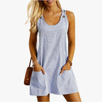 Women’s Striped Mini Dress with Buttons and Pockets for Summer 0