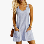 Women’s Striped Mini Dress with Buttons and Pockets for Summer 1