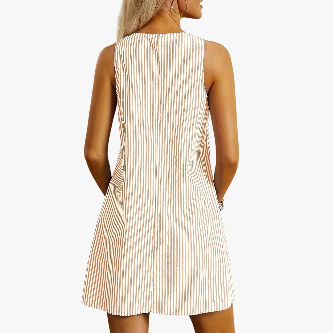 Women’s Striped Mini Dress with Buttons and Pockets for Summer 4