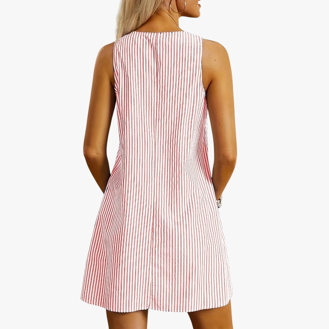 Women’s Striped Mini Dress with Buttons and Pockets for Summer 6