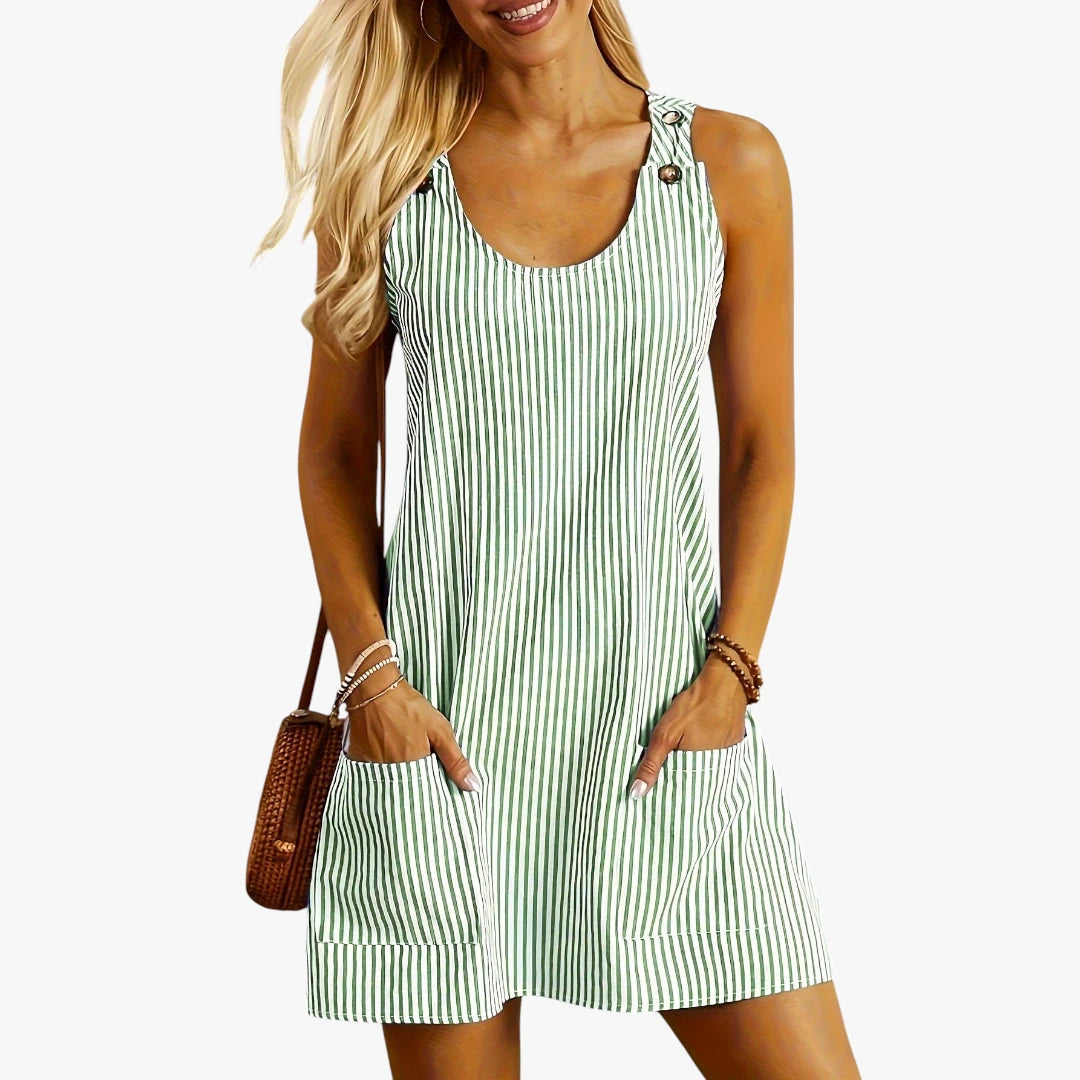 Women’s Striped Mini Dress with Buttons and Pockets for Summer 7